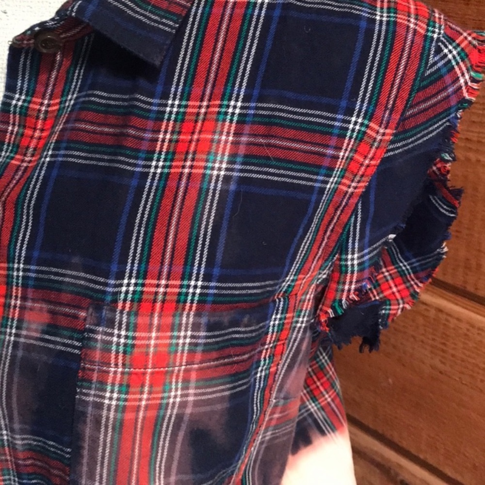 Old Navy upcycled and bleached plaid shirt Size L - Picture 3 of 6